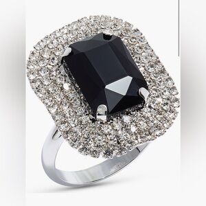 Open Edit Crystal Pavé Emerald-Cut Ring — Black Stone — Size 9 — NWOT